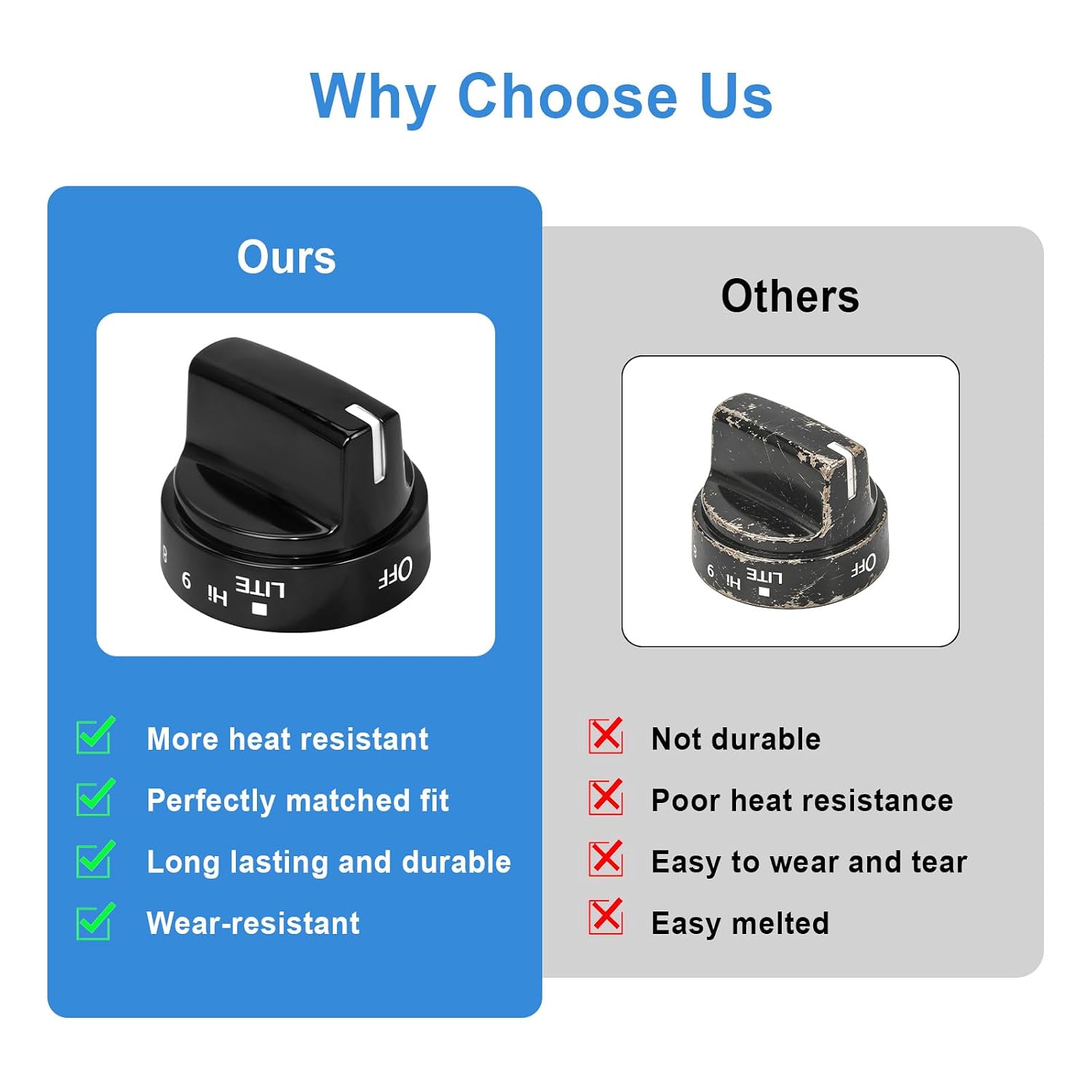 Upgraded WB03X24759 Stove Knobs Compatible with GE Gas Range Oven Knob, JGB645DEK1BB, JGB645DEK2BB, JGB660DEJ1BB, Surface Burner Cooktop Control Replacement KIP 5G92, 222D5793-5 Pack Black