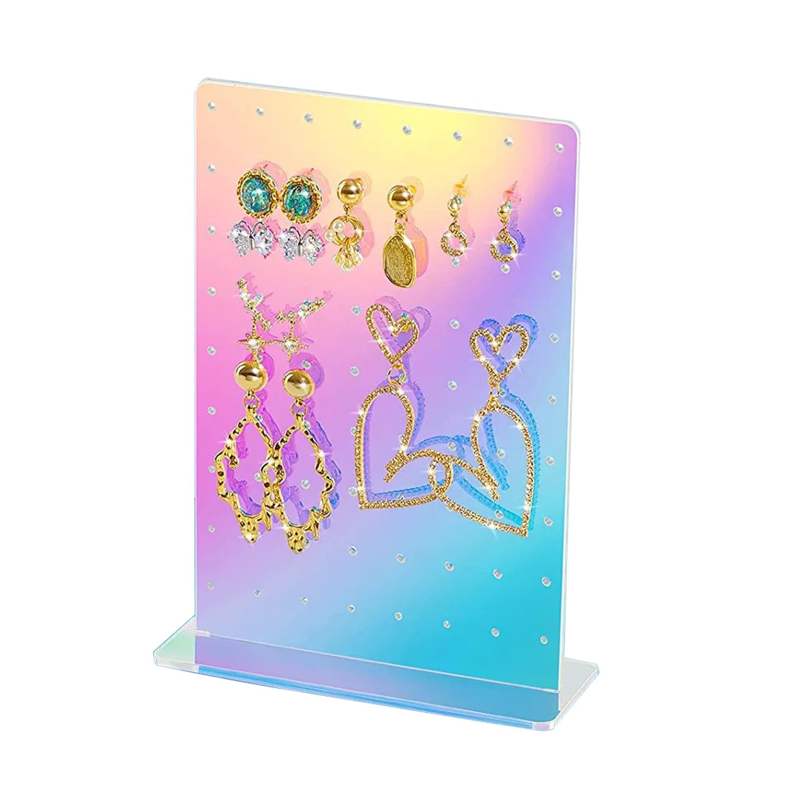 Yoogeer Acrylic Earring Holder, Rainbow Earring Display Stand Organizer, Exquisite Double-Sided Acrylic Earring Organizer Jewelry Rack Display, Iridescent Ear Studs Jewelry Show Rack (Iridescent)