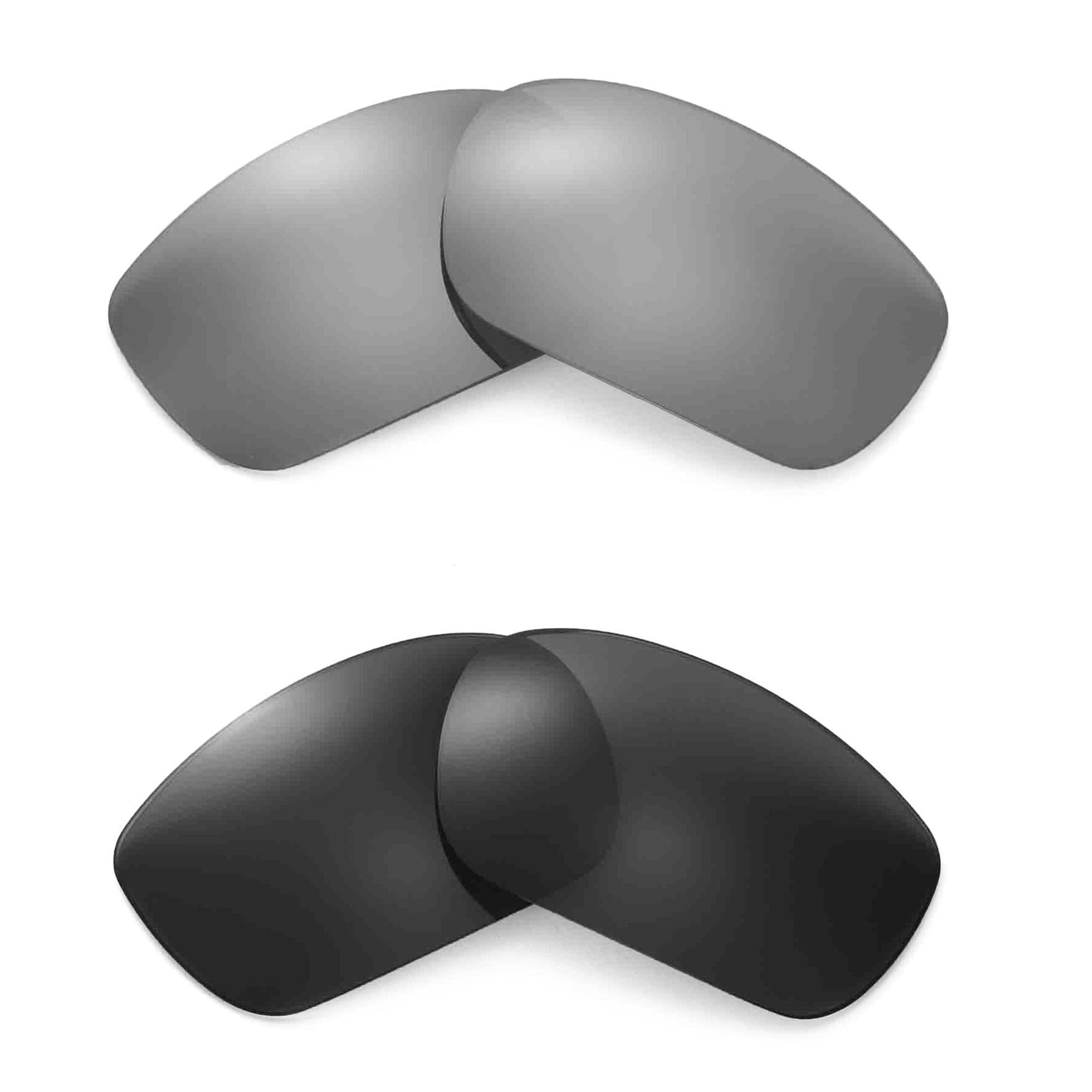 Walleva Two Pairs Polarized Replacement Lenses for Oakley Jawbone Sunglasses - Black + Titanium