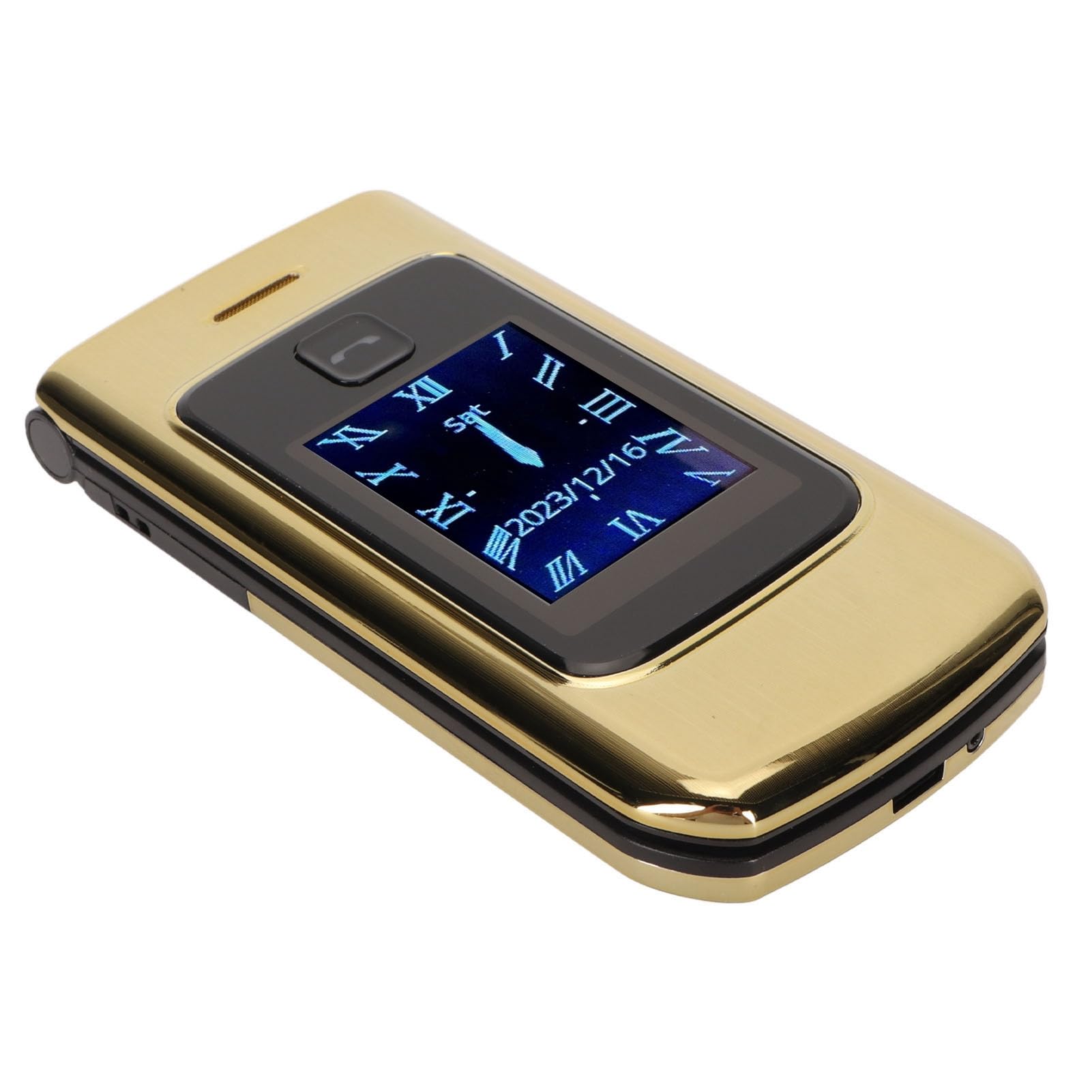 POENVFPO - Teléfono plegable con botón grande y funciones potentes. Pantalla doble. Batería 4800 MAh para personas mayores (GOLD)