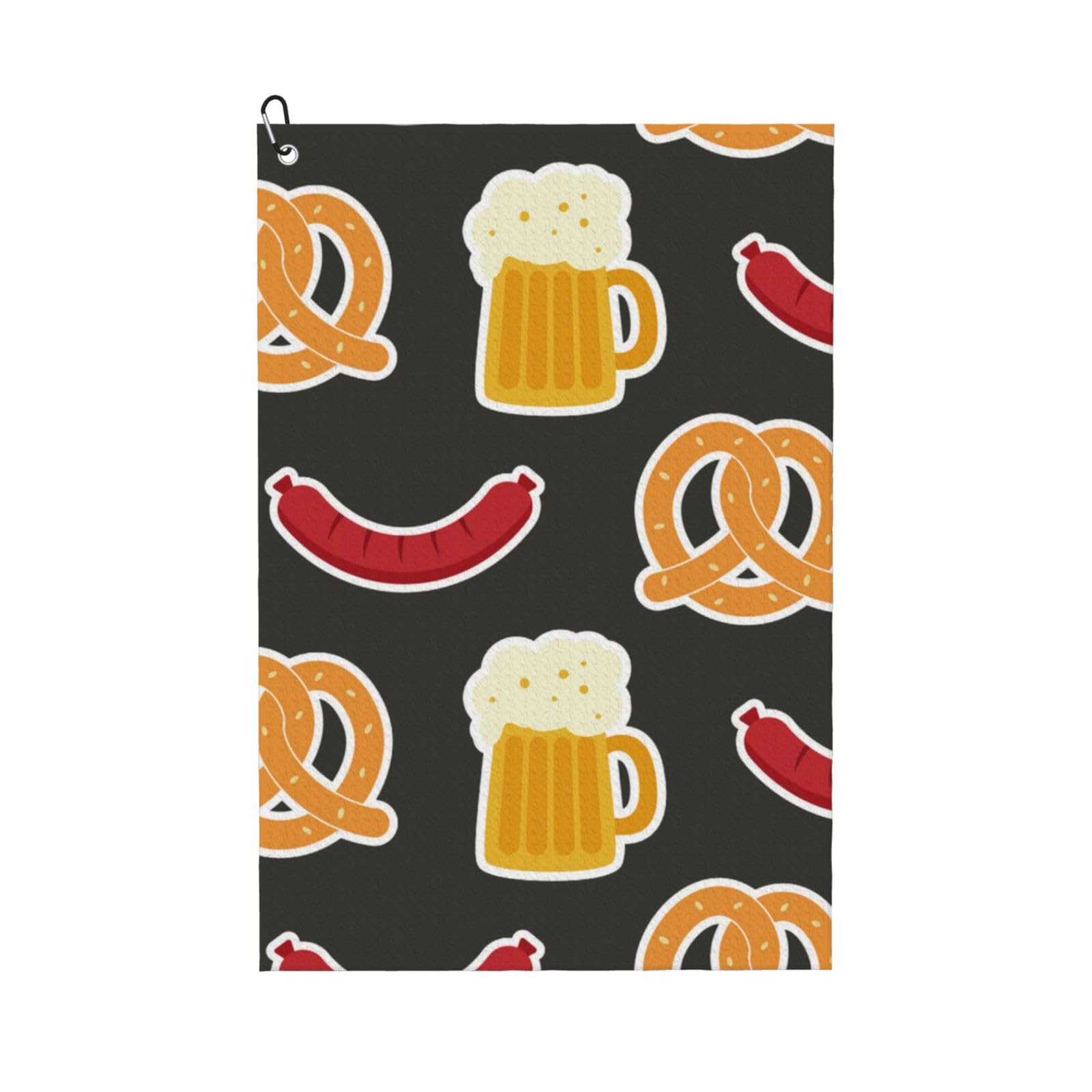 Hnnkloy Pretzel And Beer, 16x24 in Portable Waffle Golf Towels with Carabiner Clip for Golf Bag