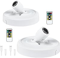 Vista 18 de Paquete de 2 focos LED para interiores, funciona con pilas, luces LED con control remoto, focos inalámbricos, luces de disco regulables