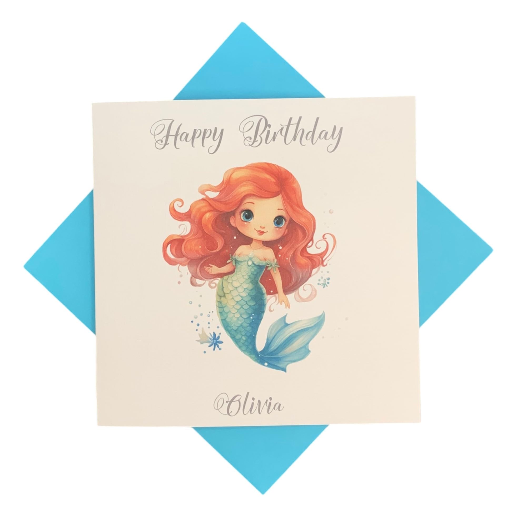 Personalised Girls Childrens Birthday Card - Greeting Card, Gift for Daughter Sister Niece Grandaughter Cousin Friend Children Kids - Various Designs To Choose (Turquoise Mermaid)