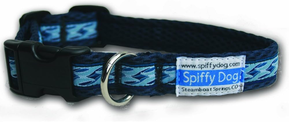 Spiffy Dog Air Waves Dog Collar, M, Navy