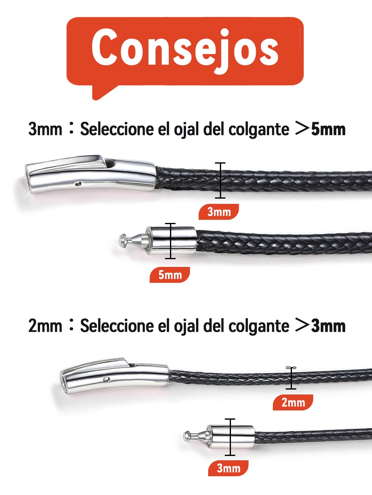 FaithHeart Collar Cuero para Colgante Cadena Cuero Hombre Mujer con Cierre Metal Acero Inoxidable 316L Collar Fino Negro/Marrón 2mm/3mm Ancho 40-75cm Largo