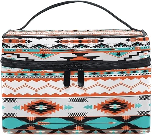 Miniatura 1 de AUUXVA Bolsa de cosméticos de viaje, bolsa de maquillaje étnica geométrica Chevron azteca, organizador grande, bolsa de aseo portátil, bolsa de