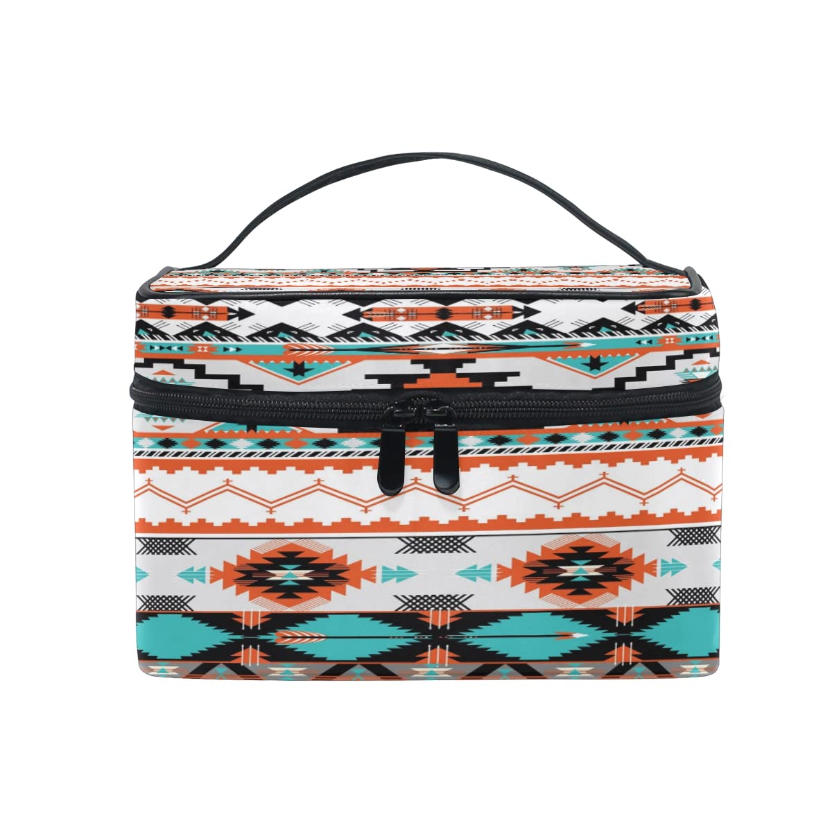 AUUXVA Travel Cosmetic Bag Ethnic Geometric Chevron Aztec Makeup Bag Large Organizer Portable Toiletry Bag Storage Train Case Zipper Brush Bag for