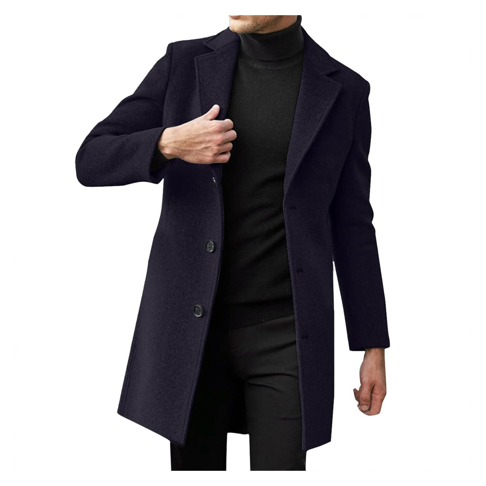 SIYAN Mantel Herren A Wollmantel Elegant Wintermantel Trenchcoat Herrenmantel Winterjacke Freizeit Übergangsmantel Slim Fit Herren-Mäntel Mit Taschen, M - 4XL(Navy Blue,L)