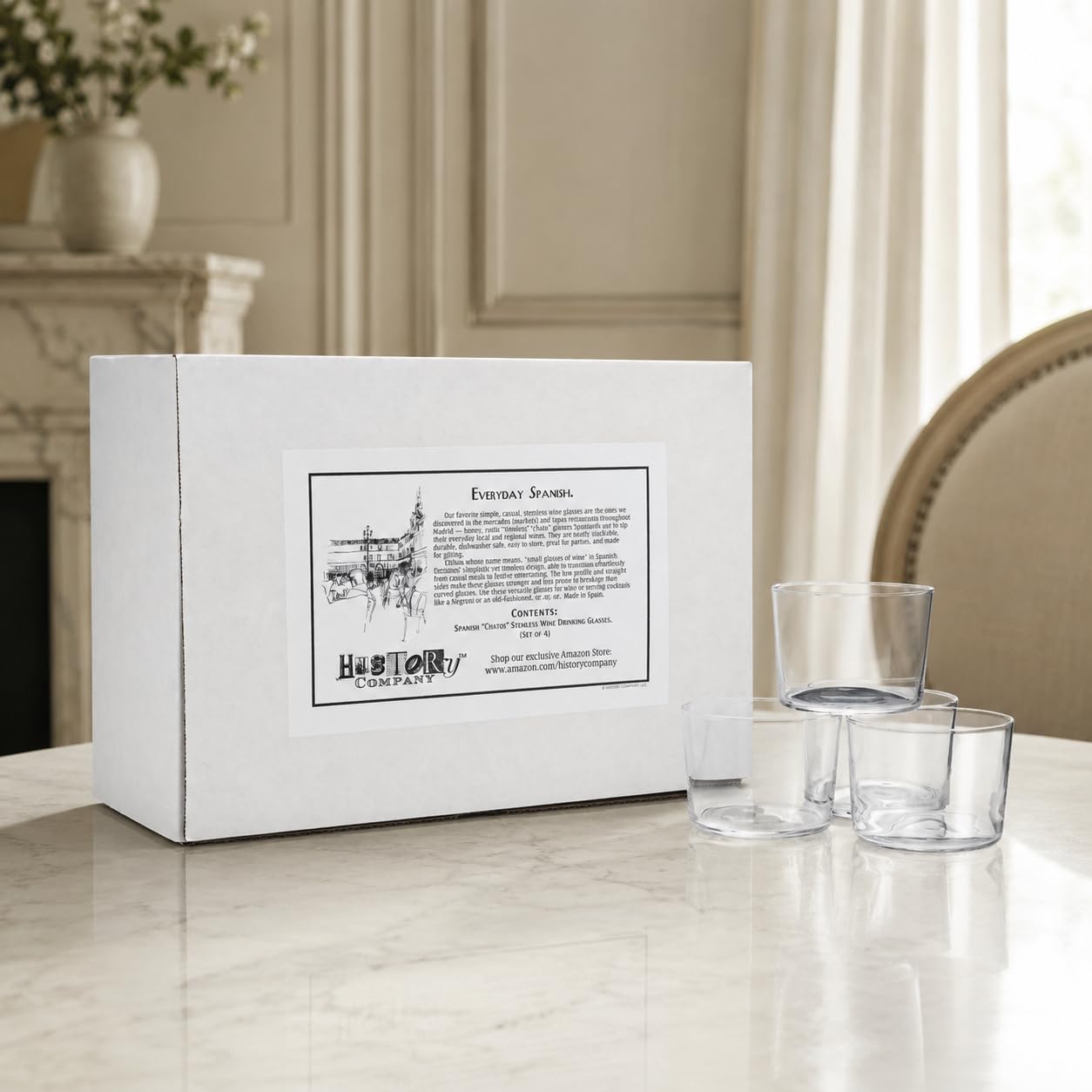 Spanische Bodega Chatos Weinglas ohne Stiel, 4-teiliges Geschenkbox-Set
