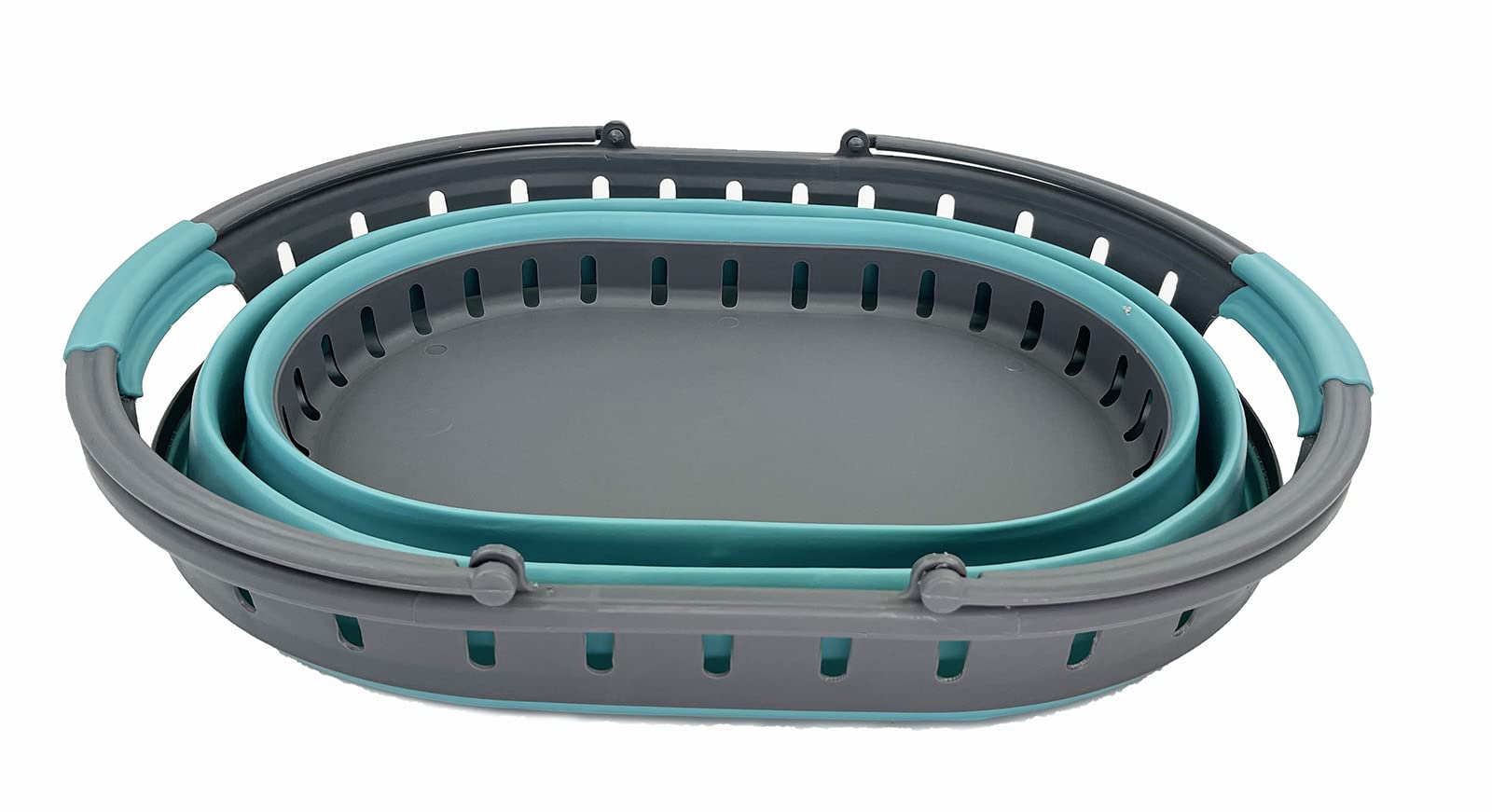 SAMMART 25L (6.6 Gallon) Collapsible Plastic Laundry Basket - Foldable Pop Up Storage Container/Organizer - Portable Shopping Basket - Space Saving Hamper (Grey/Crystal Blue)