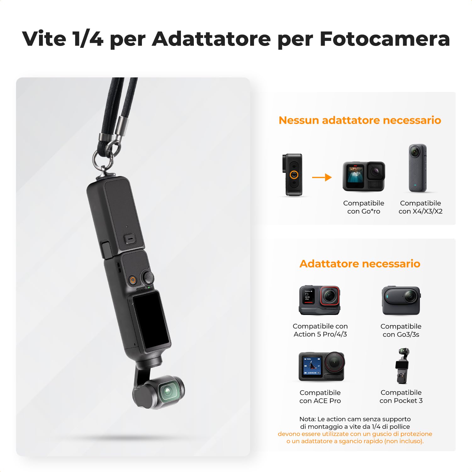 K&F CONCEPT Cinturino Universale Telefono Con Vite da 1/4", Cinturino Regolabile Compatibile Con iPhone/DJI Osmo Pocket 3/Insta360/GoPro/Action Camera, Cordino Per Telefono a Tracolla Per Viaggi