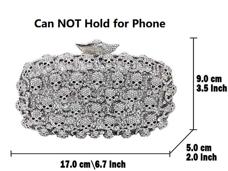 Image of Boutique De FGG Skull Crystal Clutch Purse for Women Formal Rhinestone Clutch Evening Bag Halloween Minaudiere Handbag,Mini