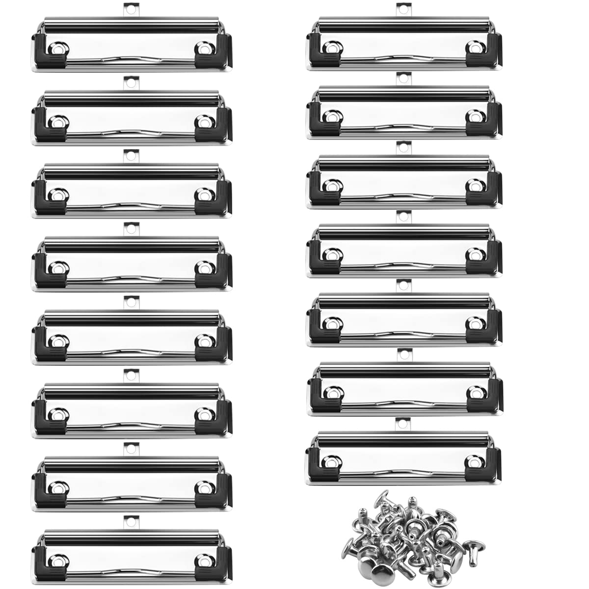 Mountable Clipboard Clips 15 Pcs Metal Document File Board Clips 3.94 inch Hardboard Clip Stainless Clipboards Hardware with Rubber Grip and Hanging Hole for School Stationery Supplies Office