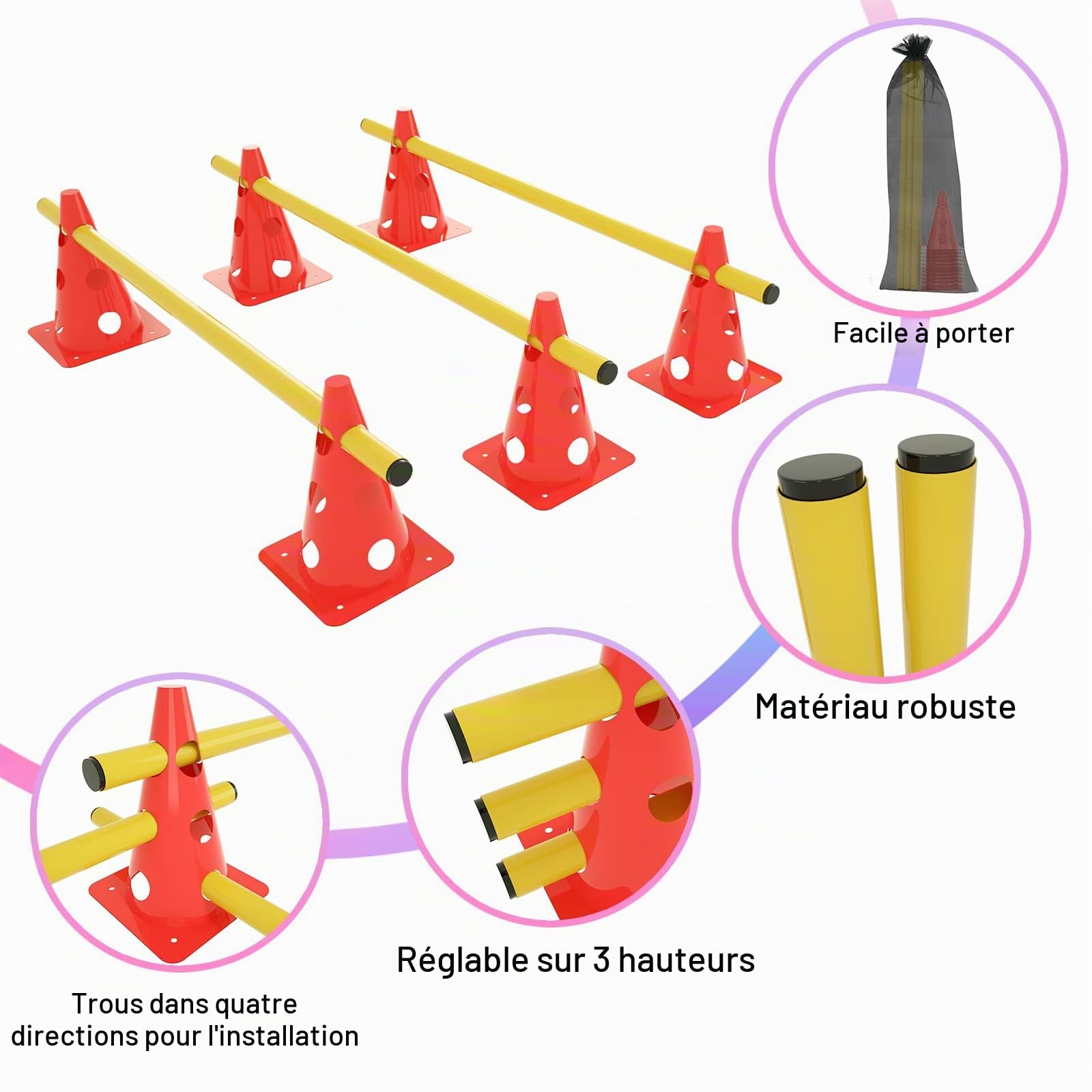 HENGMEI Kit de Coordination de 18 pièces pour entraînement de Coordination Haies d'agilité - Réglable pour Football, Enfant, Chien, dresseur, intérieur et extérieur