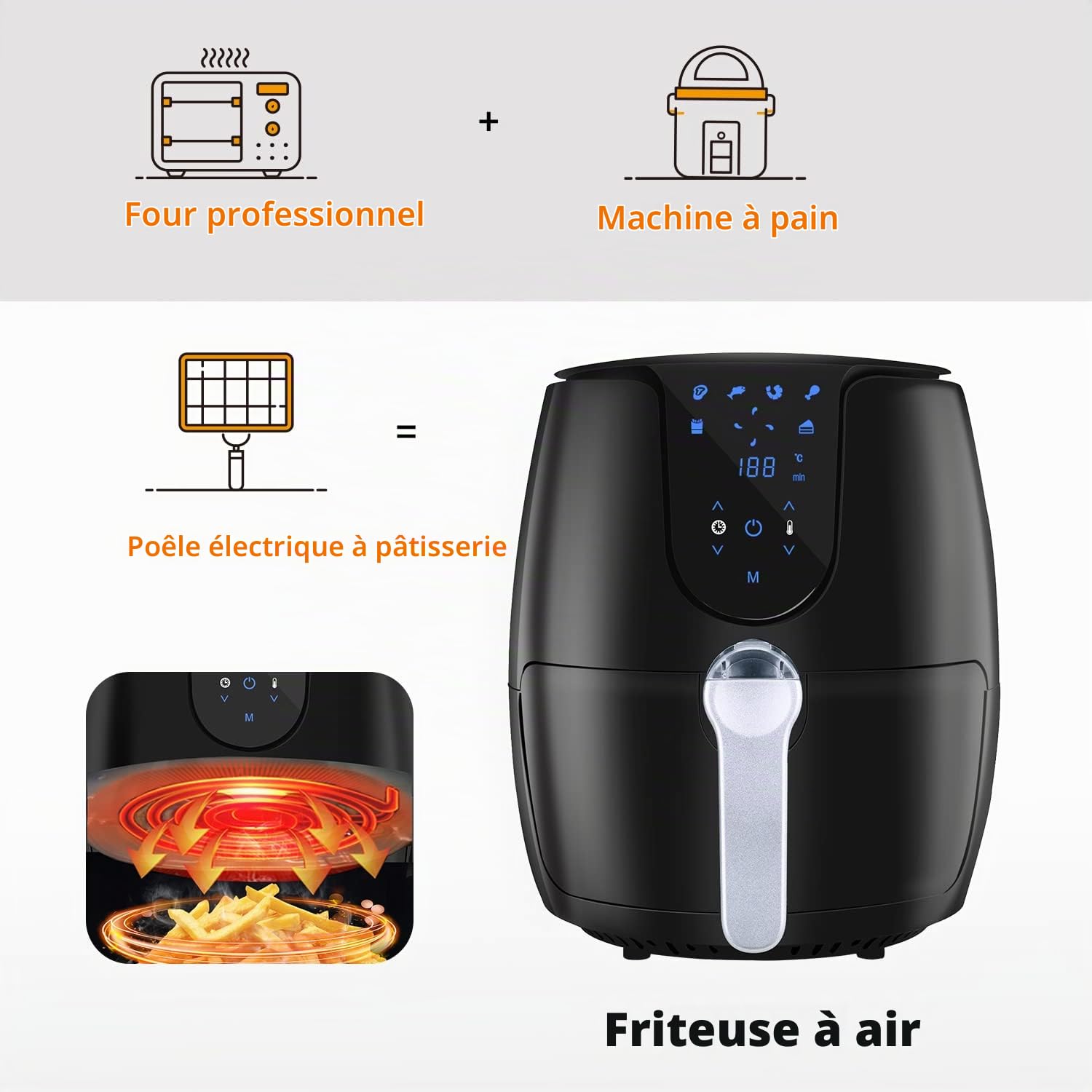 Vpcok Direct Oil Free Air Fryer, 3.5L Hot Air Fryer with 6
