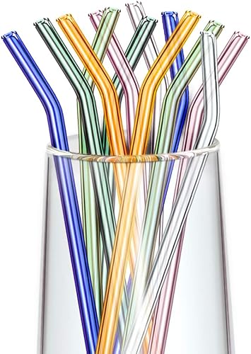 Miniatura 8 de Pajitas de vidrio dobladas reutilizables ecológicas, paquete de 12 (rosa)