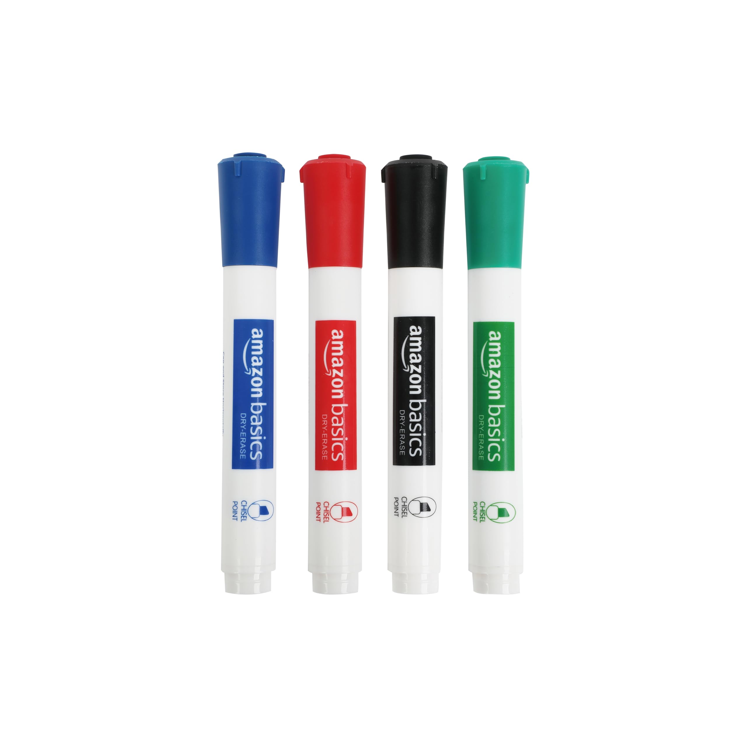 Amazon Basics Low-Odor Chisel Tip Dry Erase Whiteboard Marker, Pack of 4, Black, Red, Green, Blue