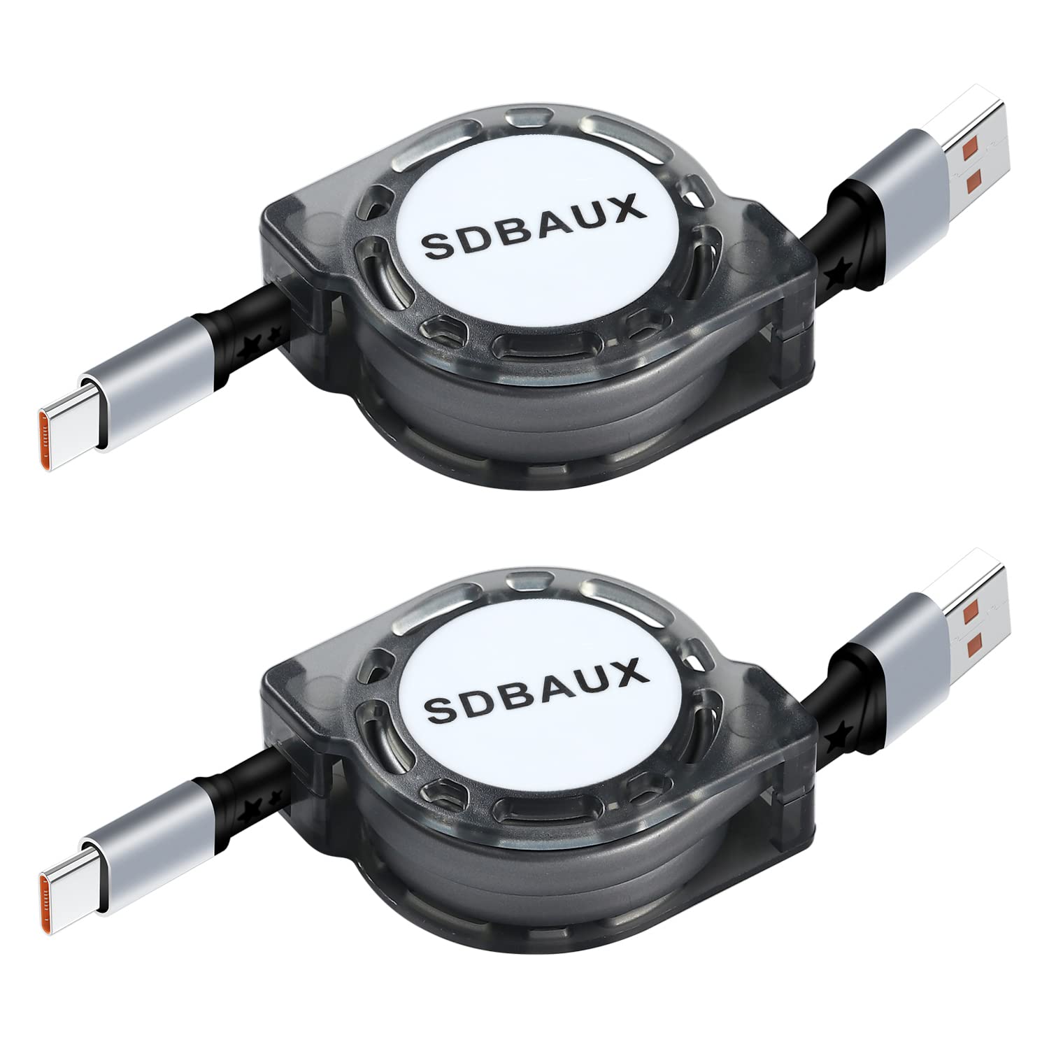 SDBAUX 巻き取りUSB Type C ケーブル QC3.0対応高速充電 データ転送Car Carplay iPhone 17 16 15 Pro Max Galaxy Sony Xperia/Samsung/Asus Zenfone/Fujitsu Arrows/PS5コントローラー タイプc多機種対応【2本セット/1M】
