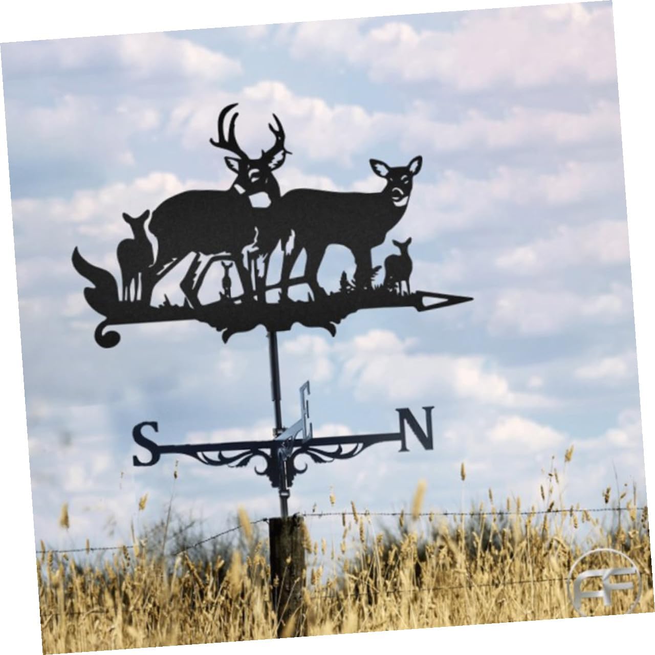 Deer Group Roof Weathervane Metal Wind Vane Outdoor Garden Lawn Decorative Yard Wind Direction Indicator Stake
