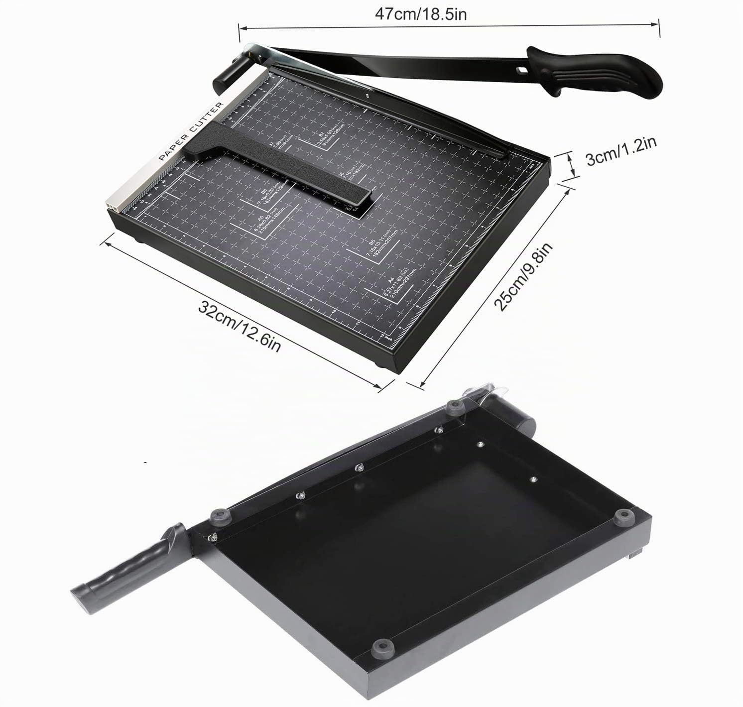 Taglierina di carta A3 B4 A4, formato A4, 32,5 x 25 x 3 cm, sicurezza salvaguardare, base in metallo, nero (A4)
