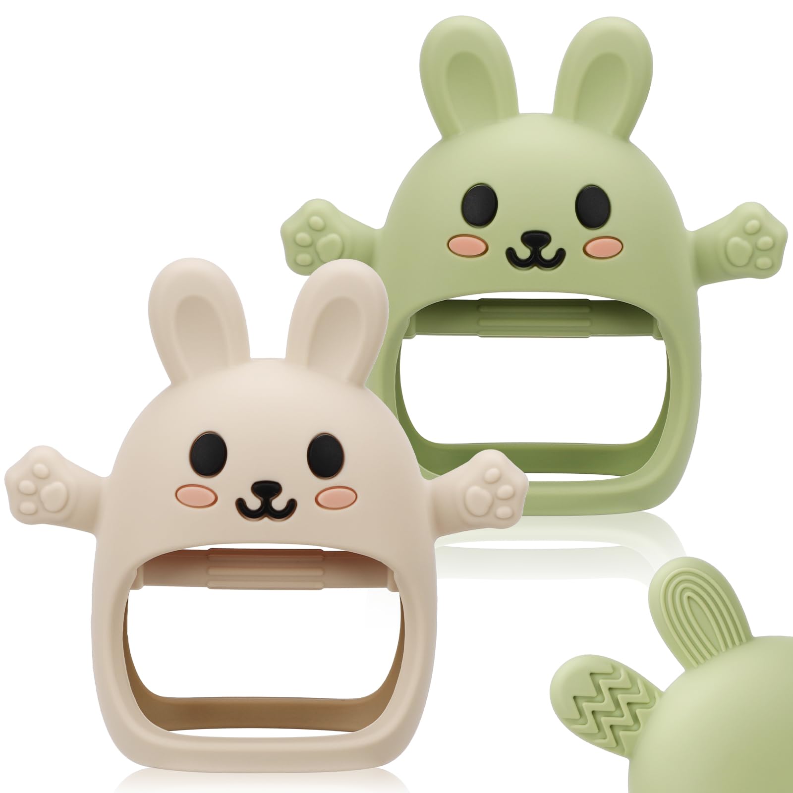 2 Pack Baby Teething Toys for 3-6 6-12 Months, Soft Silicone BPA Free Bunny Teething Mitten, Anti Drop Chew Teether Toys 0-3 6 9 12 Months for Babies Sucking Needs