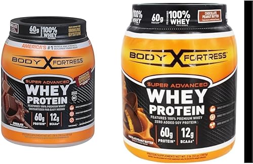Body Fortress 100% suero de leche, proteína en polvo premium, chocolate, 1.78 libras (el embalaje puede variar) y 100% suero de leche, proteína en