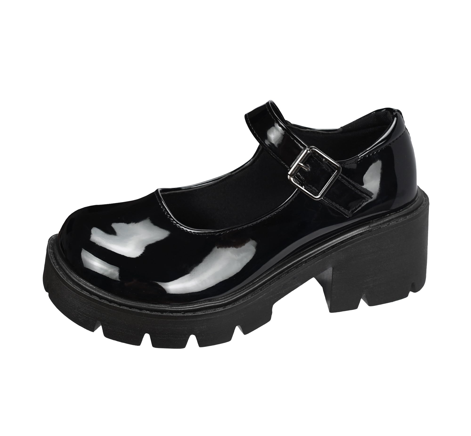 Chunky Plate-Forme Mary Jane Chaussures Rétro Boucle Sangle Bout Rond Appartements Bouche Peu Profonde Princesse Chaussures