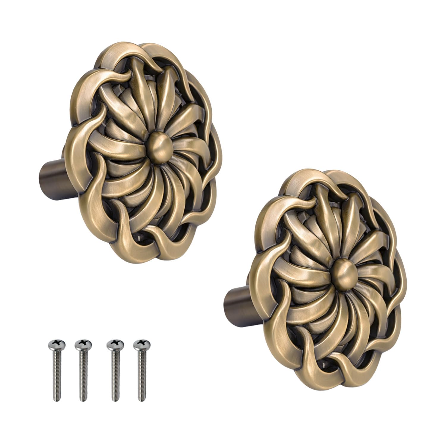 VOLO Antique Brass Cabinet Knob Pack of 2 | Round Flower Drawer Knob | Cupboard Wardrobe Door Knob | Zinc Alloy | with Screws-image-25