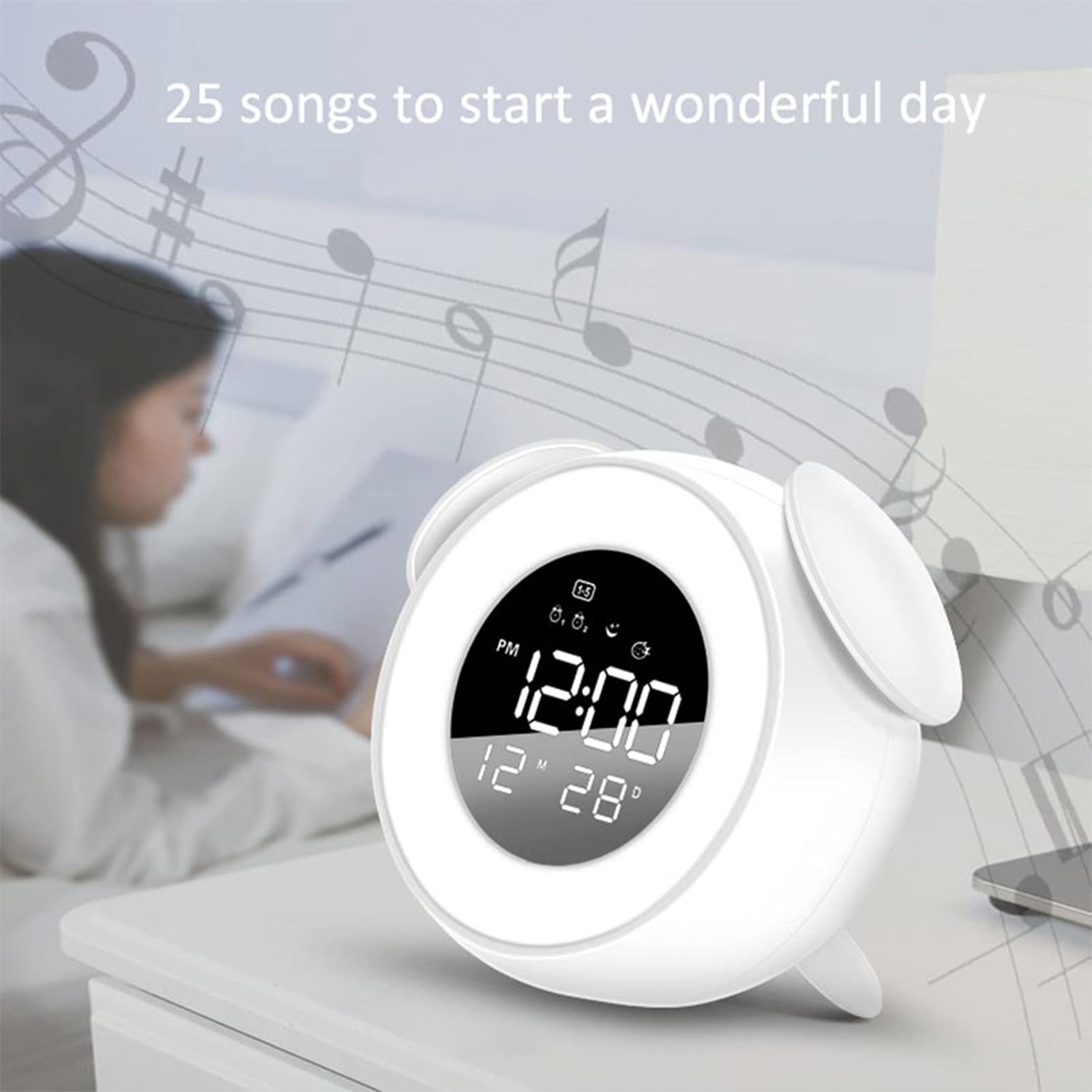 Wake-Up Light, Sveglia con Simulazione di Alba, Funzione di Aiuto al Sonno, Doppio Allarme e Snooze, per Bambini, Adulti, Camere da Letto (Color : White)