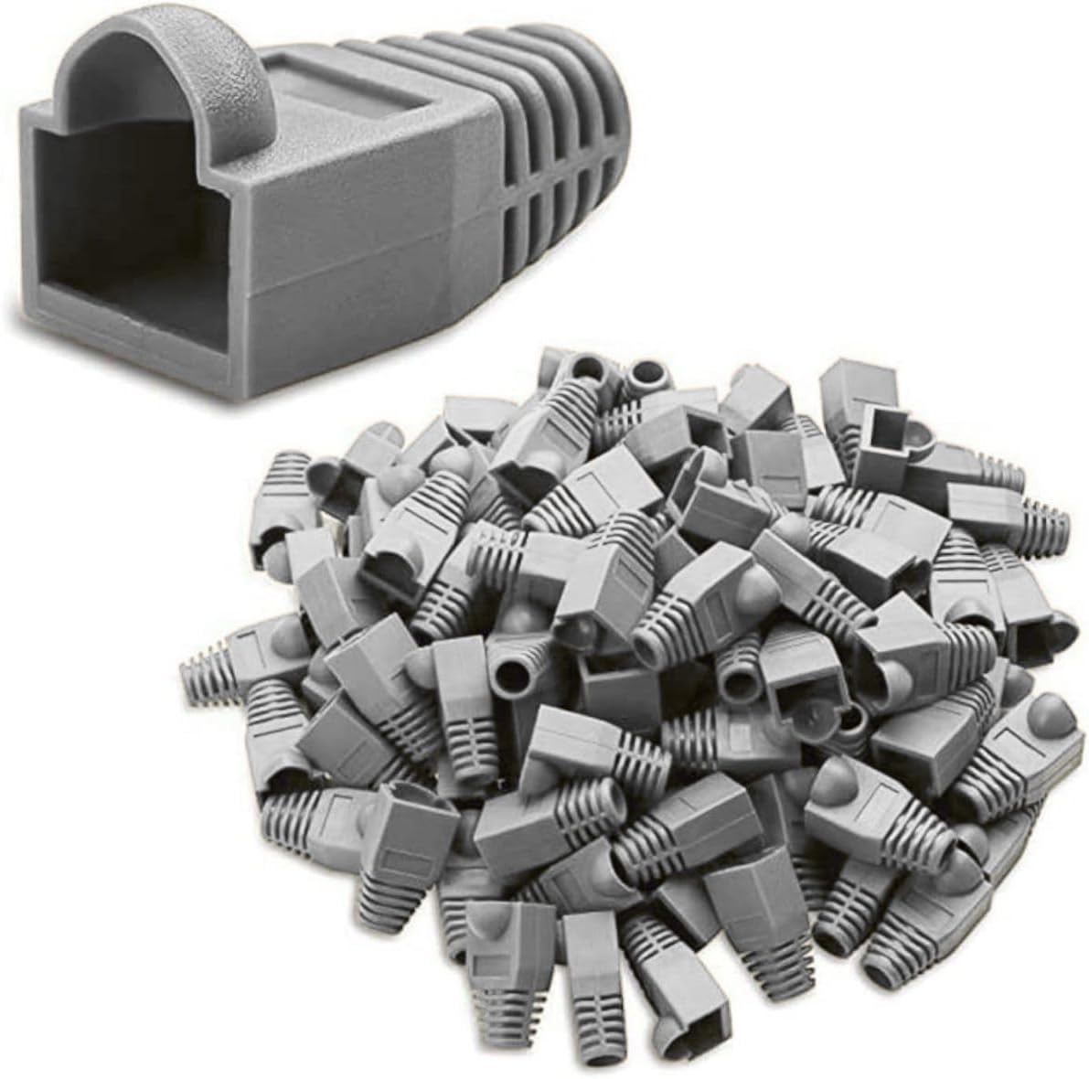 DKURVE® RJ45 Soft Plastic Strain Relief Boots – Ethernet LAN Cable Connector Plug Covers for Cat5, Cat5e, Cat6, Cat6e – Grey100PCS