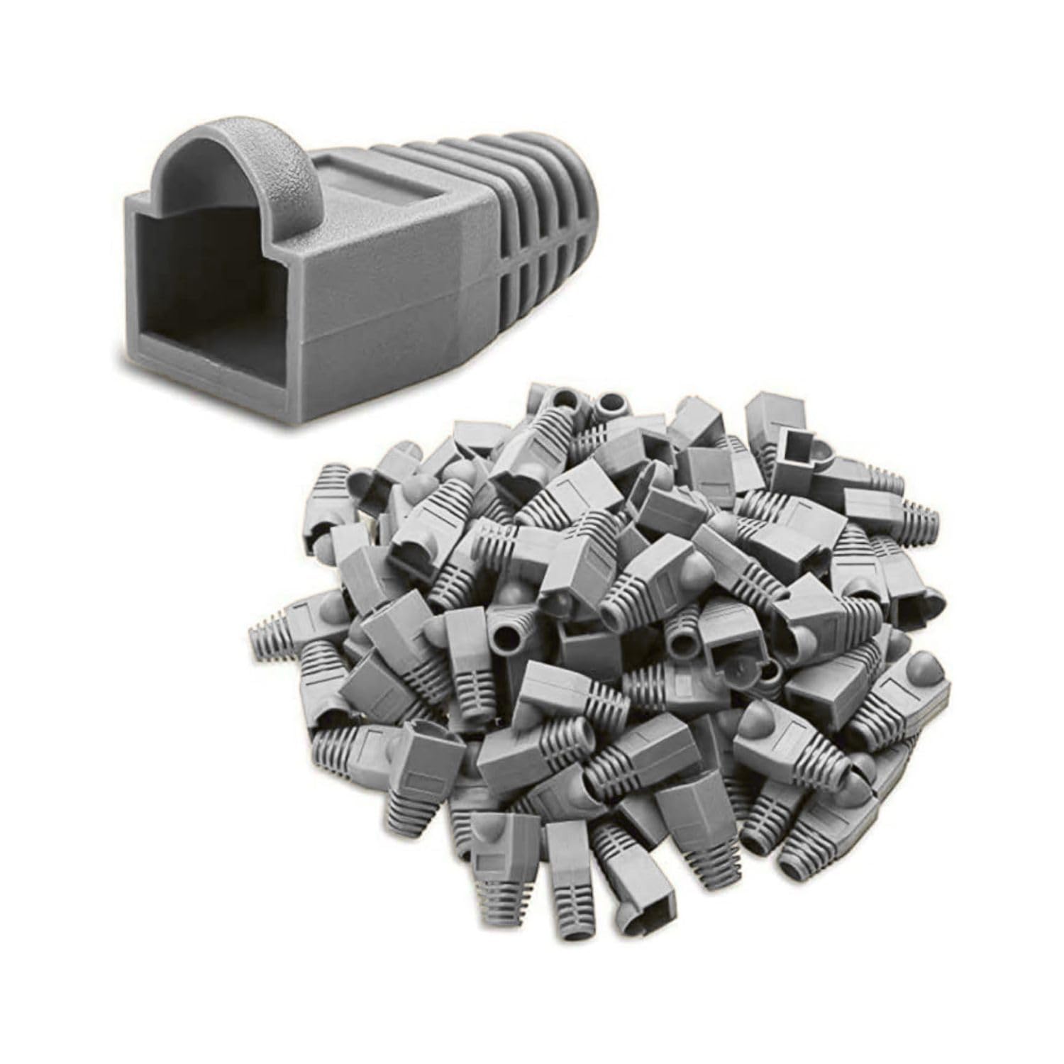 DKURVE® RJ45 Soft Plastic Strain Relief Boots – Ethernet LAN Cable Connector Plug Covers for Cat5, Cat5e, Cat6, Cat6e – Grey100PCS