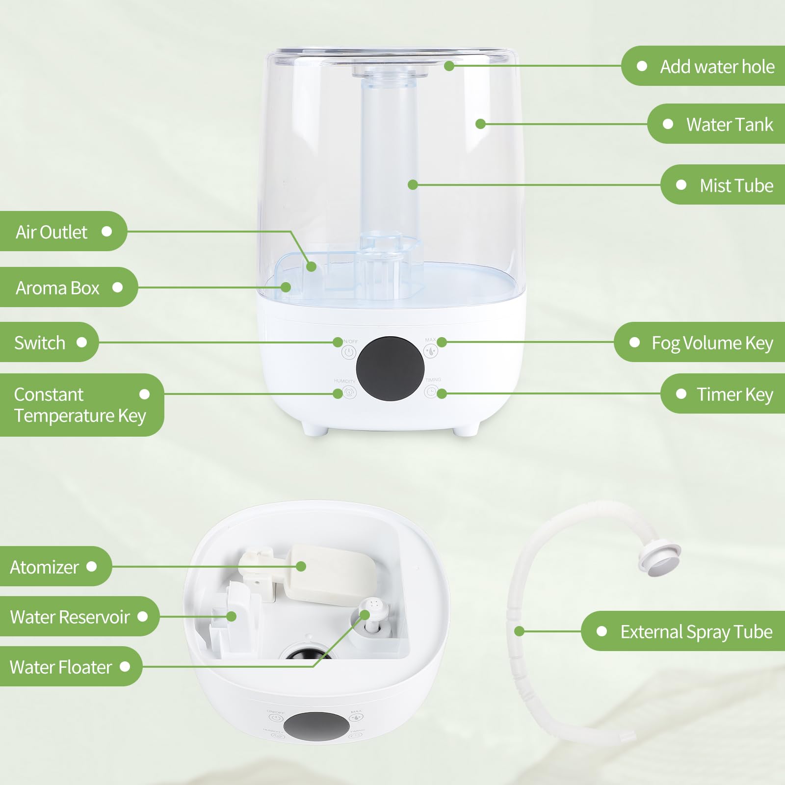 CPROSP Umidificatore per Rettili 4L, con Telecomando, Con Tubo, Silenzioso, Umidificatore Smart Touch