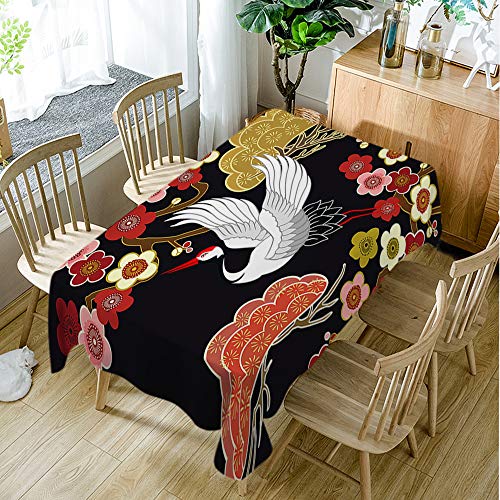Moslion Japanese Crane Tablecloth Asian Oriental Heron Bird Colorful Floral Branch Clouds Rectangle Tablecloth Picnic Tablecloth Bbq Table Cloths Polyester For Kitchen 60X84 Inch #TOP2