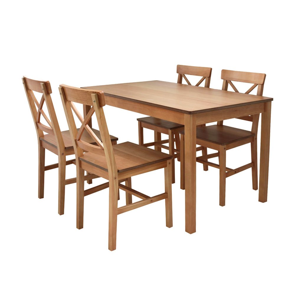 Roble Solid Wood Dining Set with 4 Dining Chairs, 118 x 75 x 73cm, Brown