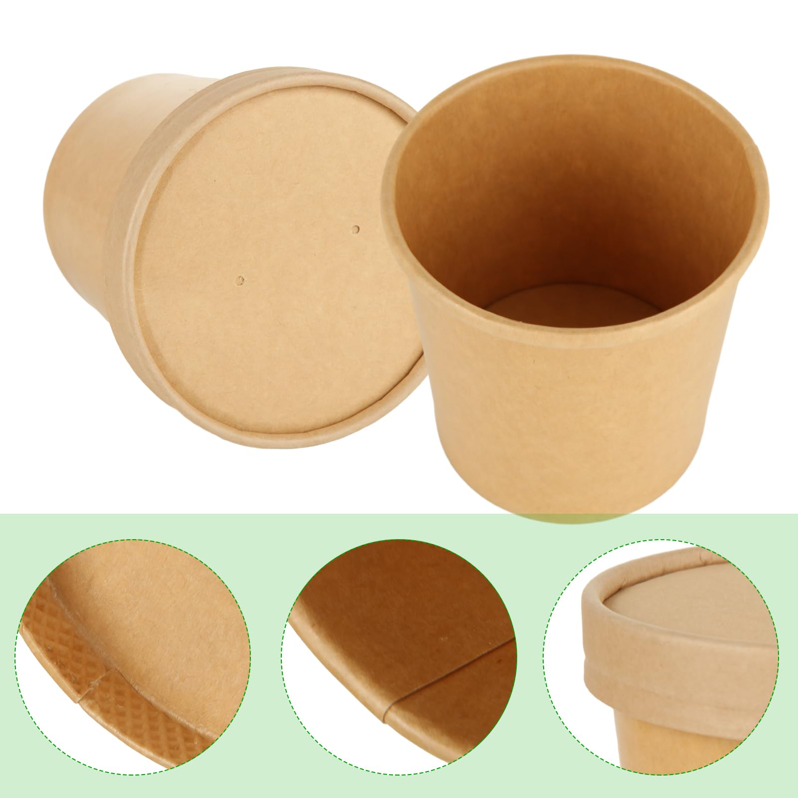 Tazze da Zuppa usa e getta Kraft 350 ml con Coperchio, Ciotole di Carta da Asporto