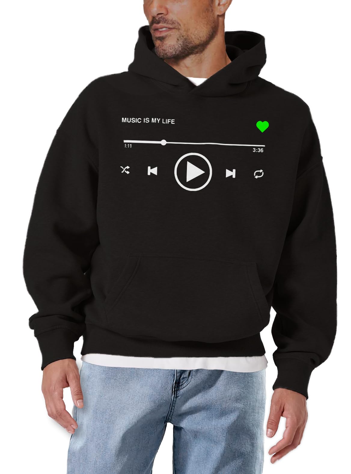 MAKAYA Hoodie Uomo con Stampa Amore per la Musica Felpa con Cappuccio Motivo Musicale Regali Maglione Hip Hop