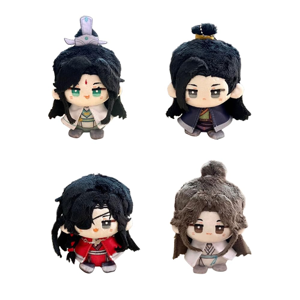 Xie Lian Plüschfiguren, Hua Cheng, weich, gefüllt, Mini-Umarmungskissen, niedliches Anime-Kissen, Cartoon-Figur, Plüschanhänger, Geschenk für Fans, 12 cm, 4 Stück