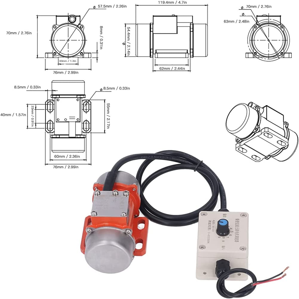 Vibratore per calcestruzzo 30W, motore vibrante elettrico 4000RPM regolatore di velocità e forza emozionante regolabile DC 24V