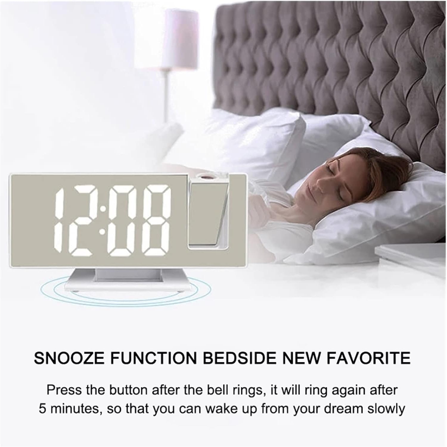 LED Digital Projection Alarm Clock for Bedroom Projection on Ceiling Electronic Time Projector Dual Loud Bedside Mute Clock, Red on White
