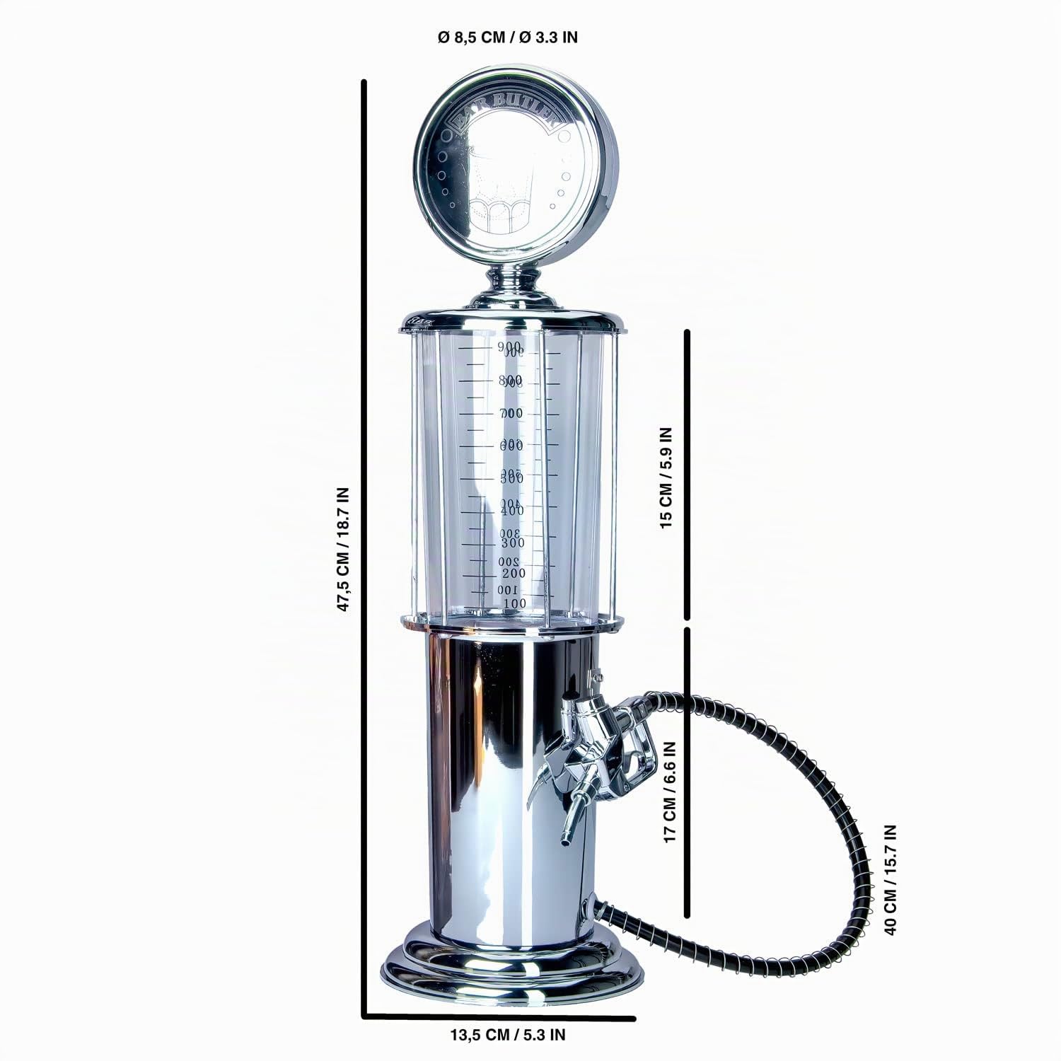 Distributeur de boissons rétro au design nostalgique chromé | Distributeur Bar-Butler avec tuyau de distribution pour boissons de fête distributeur de bière tour de bière système