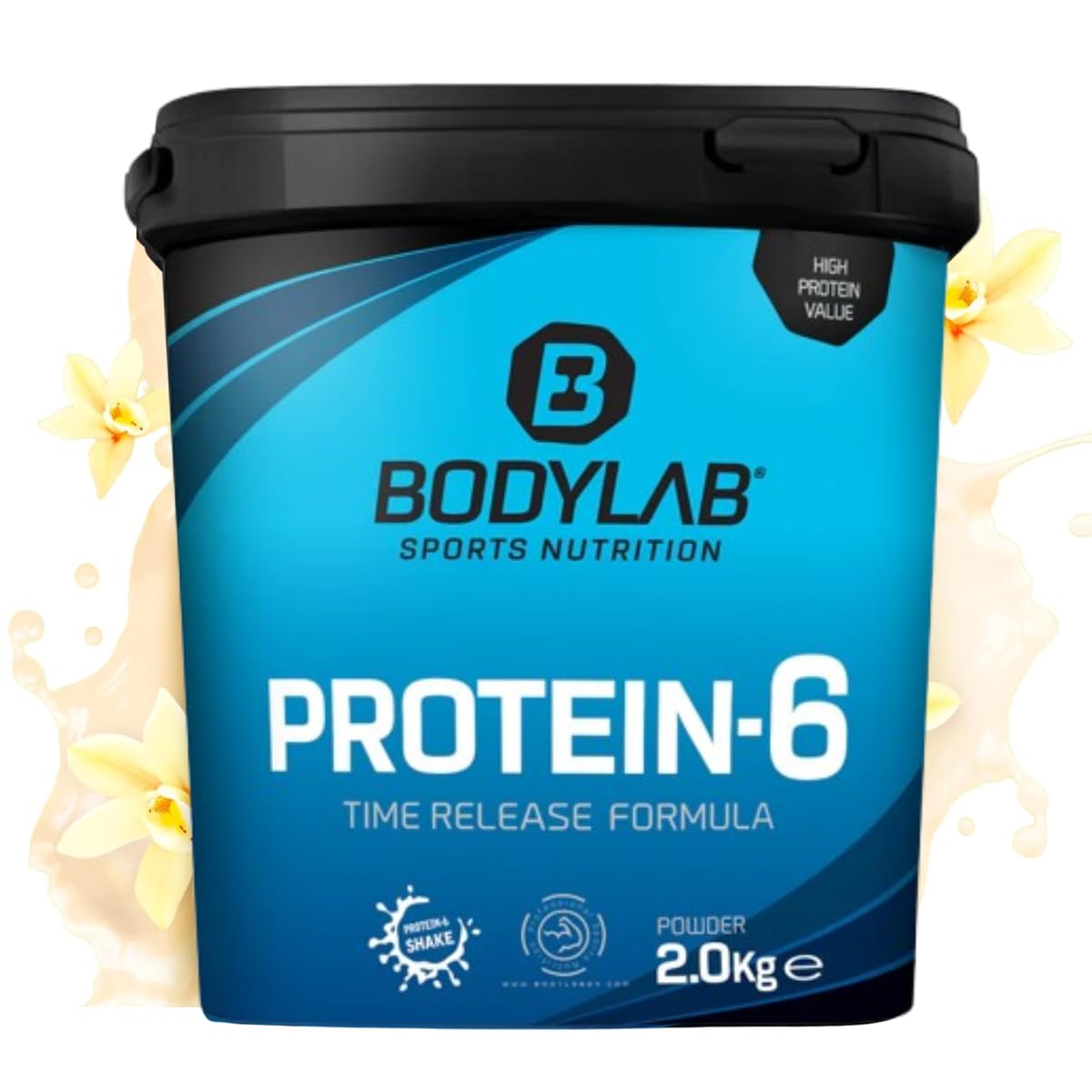 Bodylab24 Białko - 6 wanilii 2 kg/wieloskładnikowe białko waniliowe, białko w proszku z 6 wysokiej jakości źródeł białka/shake proteinowy do budowy mięśni