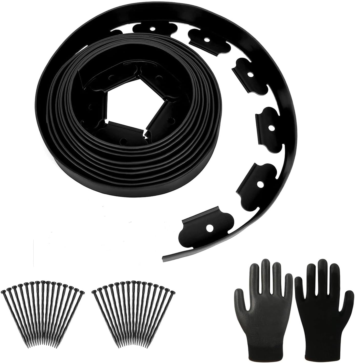 33 FT/10 M No Dig Landscape Edging 2 Inch/ 5CM Tall with 40-Pcs Spiral Nylon Anchoring Spikes and Gloves, Plastic Garden Edging Border for DIY Garden,Grass,Lawn Edging,Yard (33 FT)