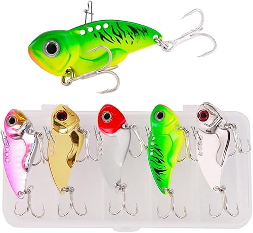 FANGBLUE - Juego de cucharas de pesca de metal, cebo largo, cebo de pesca duro, señuelos de hoja giratoria para lubina, trucha, lucio, agua dulce y