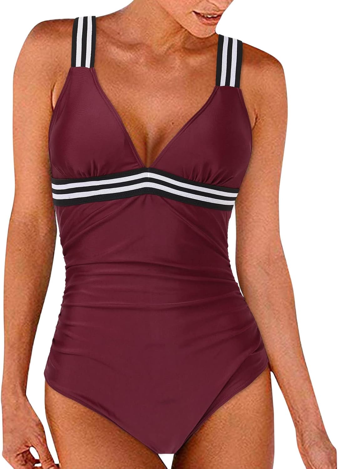 Jesaisque Bathing Suits for Women,Swim Suit Back High Cut Scoop Neck One-Pieces Rash Guard Sets Black Suit for Women