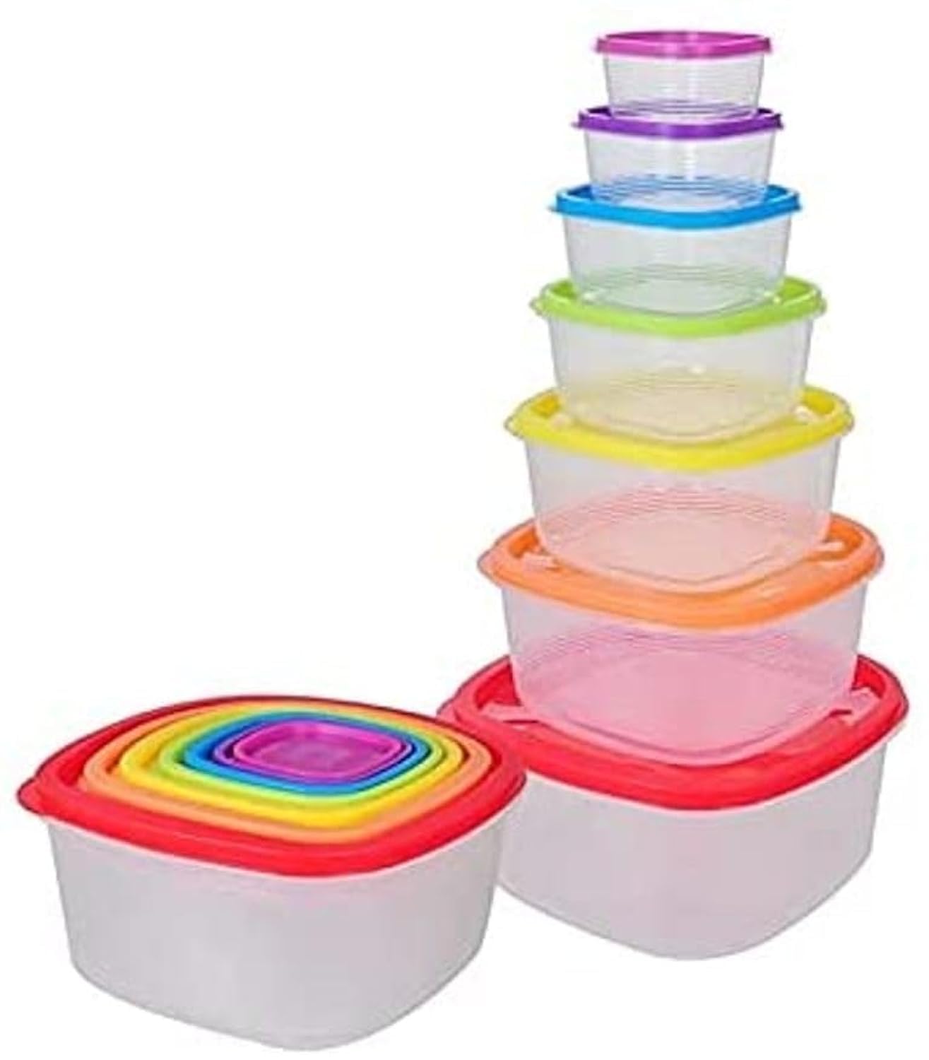 Saqoware 7 Pcs Plastic Food Container | Kitchen Storage Containers | Pantry Kitchen Organizer Containers with Lids Perfect for Cereal, Flour or Sugar Storage Air Tight,Freezer Safe,BPA-Transparent