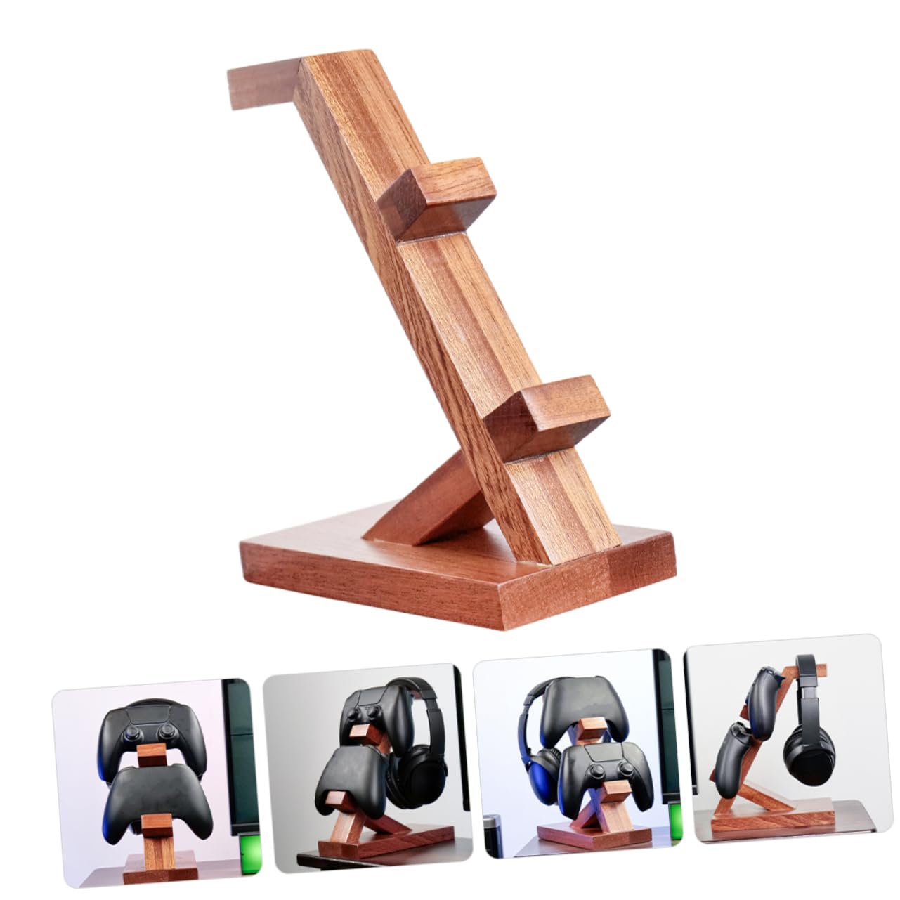VILLCASE Soporte para Controlador y Auriculares de Madera Marrón Diseño Simple para Almacenamiento y Protección en Área de Entretenimiento Gaming
