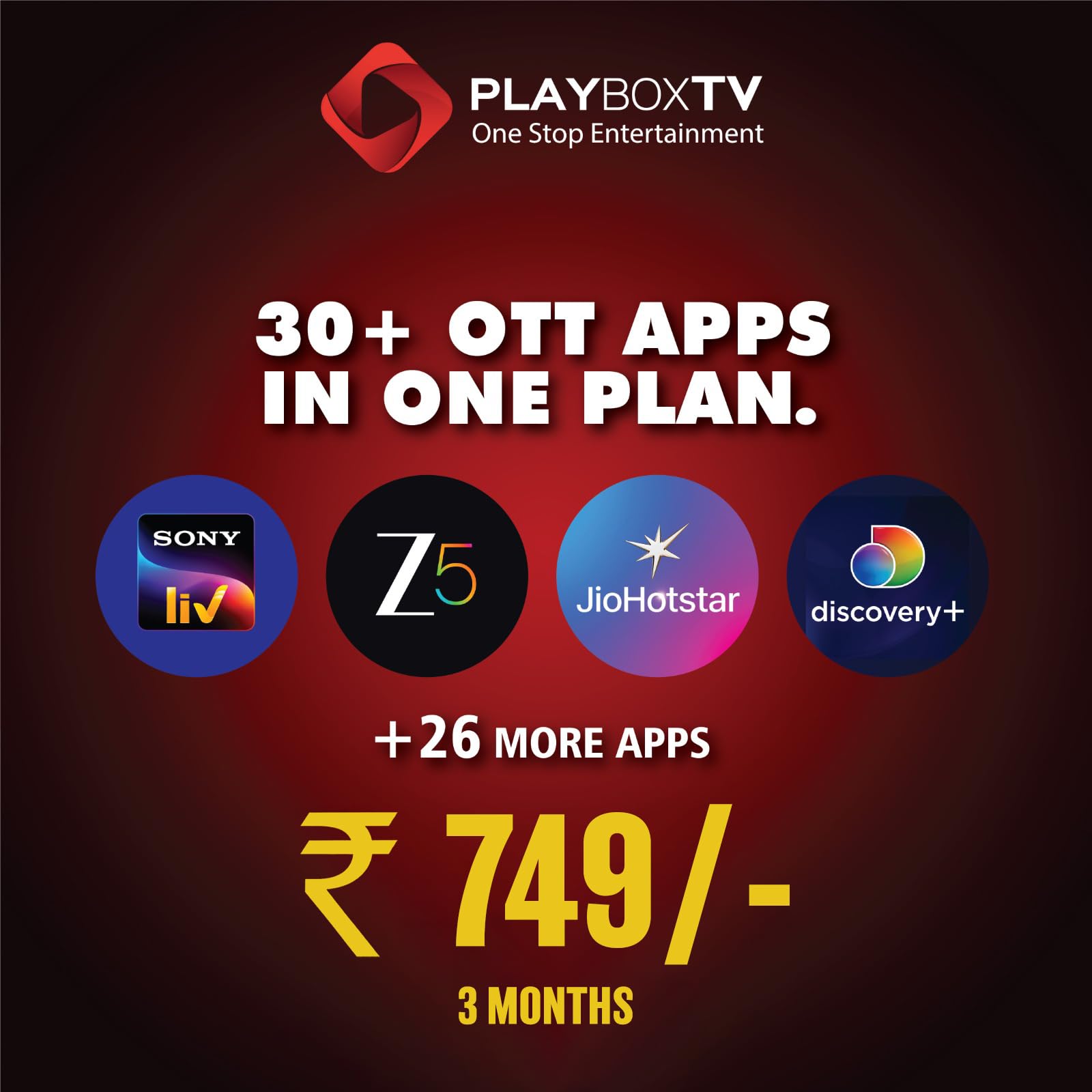 Quarterly Subscription (Digital Coupon) | 3 Months OTT Access | 30+ OTT Apps (SonyLiv, Zee5, JioHotstar, Discovery+, Fancode & More) | 400+ Live TV Channels | 50,000+ Movies & Web Series | Supports Dual-Screen Streaming | Instant Email Delivery