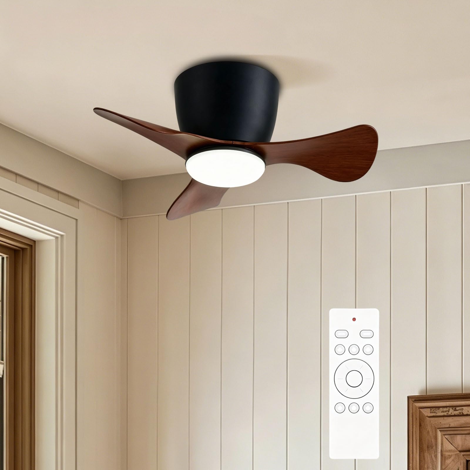 ZJHAHJY 22" Ceiling Fans with Lights, Small Modern Low Profile Fan Light and Remote Control, Reversible, Dimmable,Quiet Lamps Fixtures for Bedroom, Kitchen, Dining Room