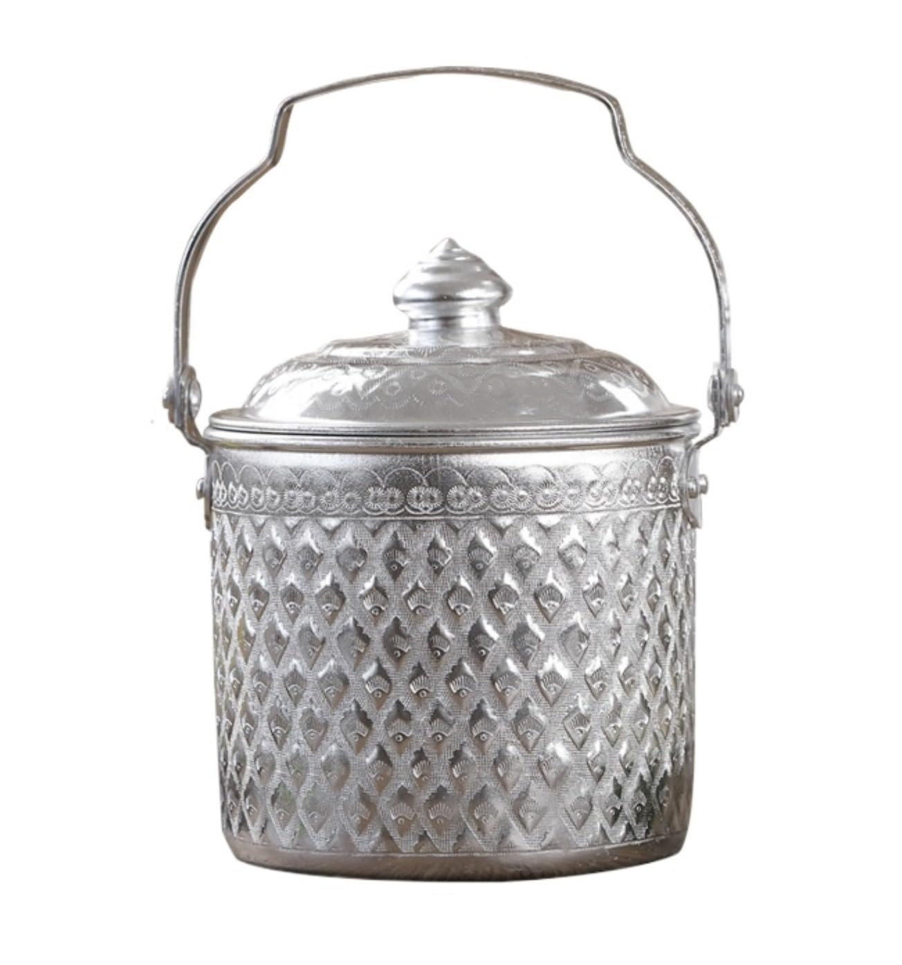 Champagner Wein Bier Kühler, Thailändischer Eiskübel mit Griff, Getränkekühler aus Metall, silberfarben, mehrere Größen for drinnen und draußen(14x15x23.5cm)