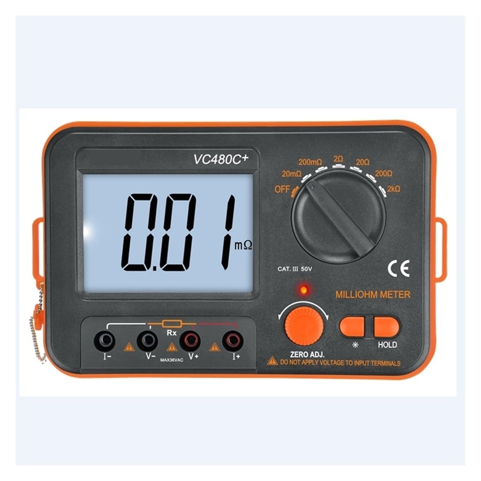 Medidor De Miliohmios Digital, Pantalla LCD De 3 1/2", Comprobador De Baja Resistencia De 4 Cables, 6 Rangos De Precisión, Multímetro De Ohmios Con Luz De Fondo